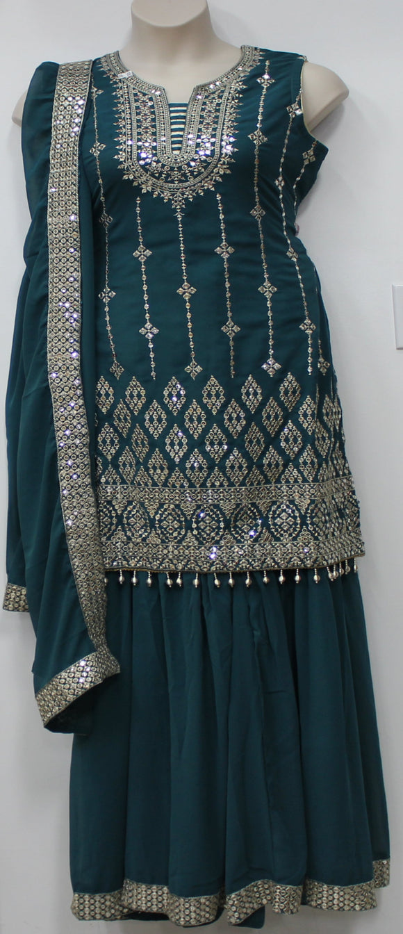 Beautiful peacock Blue Sharara Suit