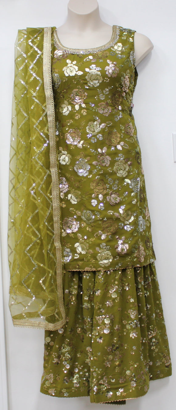 Beautiful Dark Mehndhi Plazo Suit