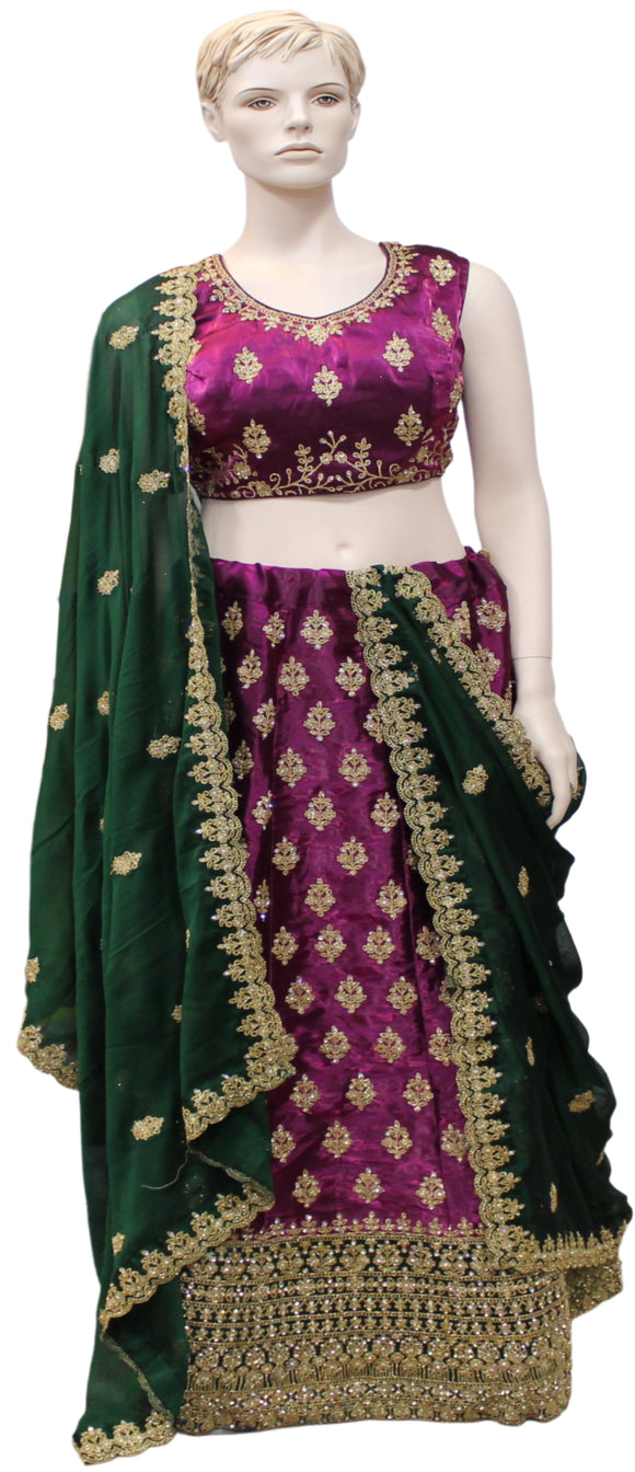 Beautiful Wine & Bright Green Lehnga