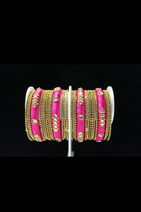 Silk Threaded Pink and Gold Bangles