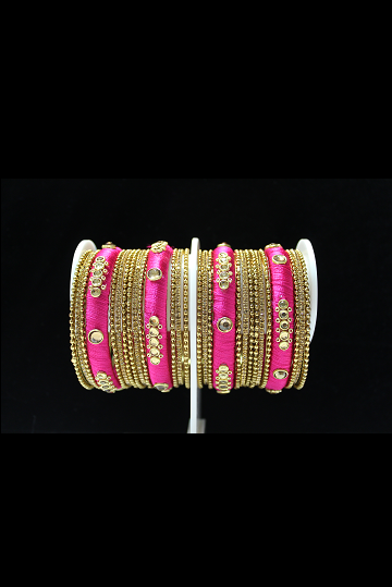 Silk Threaded Pink and Gold Bangles
