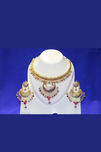 Golden Necklace Set With Multi-Colored Pearls