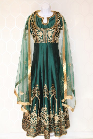 Palm Green Designer Heavy Embroidered Wedding Anarkali Gown | Saira's  Boutique