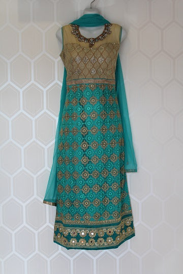 Long Turquoise Indian Suit
